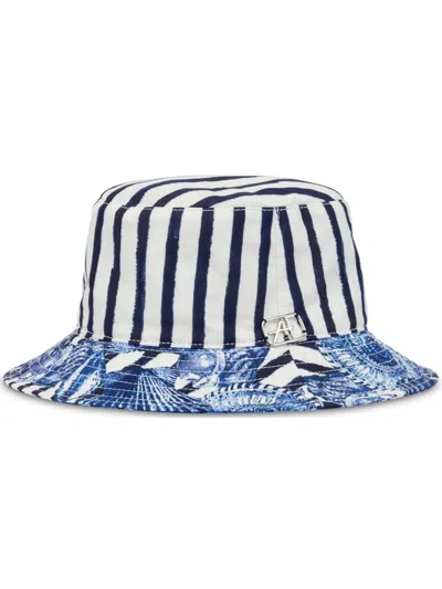 Alberta Ferretti Striped Bucket Hat In White