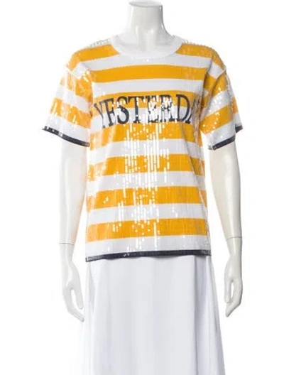 Pre-owned Alberta Ferretti Striped Crew Neck T-shirt In White