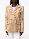 Alberta Ferretti Striped Double-breasted Blazer In Brown