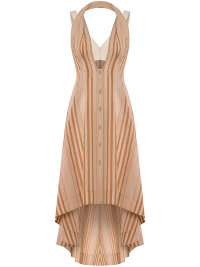 Alberta Ferretti Striped Midi Dress In Neutrals