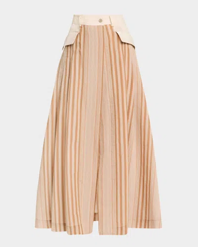 Alberta Ferretti Striped Pleated Maxi Skirt In Multi Brown
