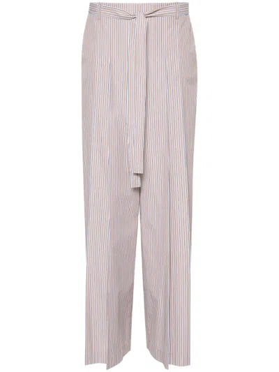 Alberta Ferretti Striped Pleated Wide Trousers In 中性色