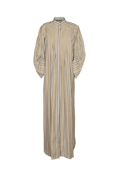 Alberta Ferretti Striped Poplin Midi Shirt Dress In Neutral