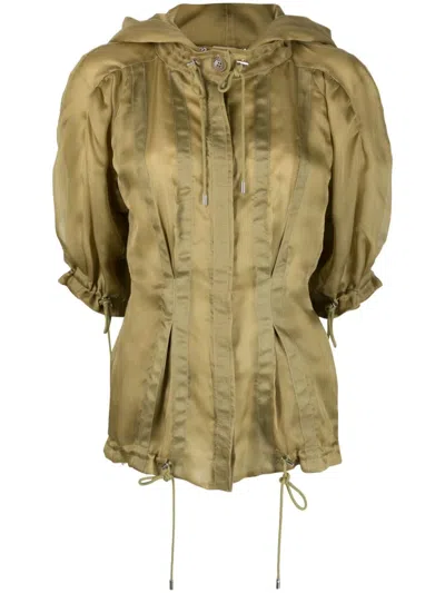 Alberta Ferretti Silk Organza Parka Jacket In Verde