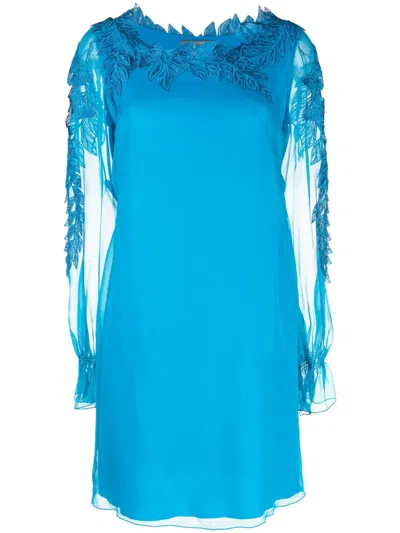 Alberta Ferretti Stunning Silk Mini Dress For Special Occasions In Blue