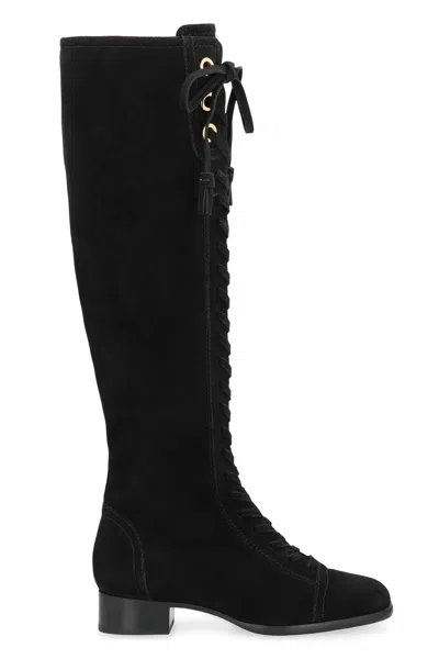 Alberta Ferretti Suede Leather Boots In Black