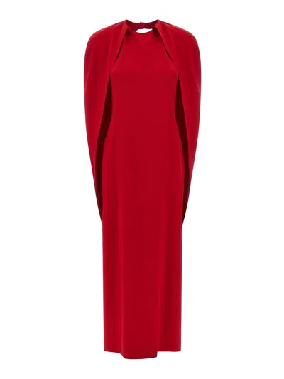 Alberta Ferretti Women Red Long Dress With Hooded Sleeves And Cut Out On The Back In Fabric Woman