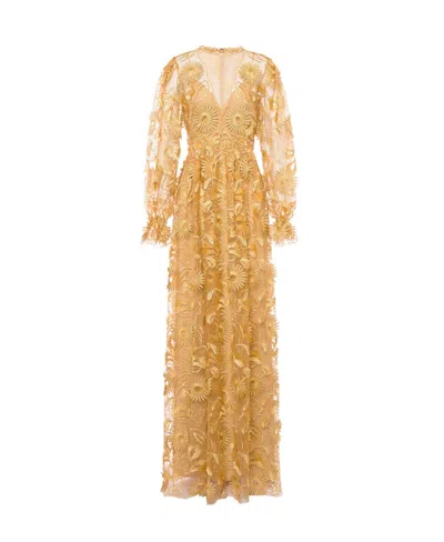 Alberta Ferretti Sunflower Macramé Gown In Brown