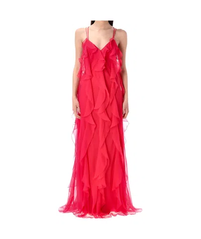 Alberta Ferretti Alberta Ferreti Chiffon Ruffled Long Dress In Purple