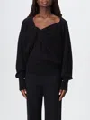 Alberta Ferretti Asymmetrical Top With Draped Satin Neckline And Virgin Wool Body In Black