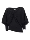 Alberta Ferretti Draped Twisted Front Top With Voluminous Sleeves In Black