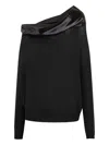 Alberta Ferretti Sweater In Black With A Refined Satin Insert In Black