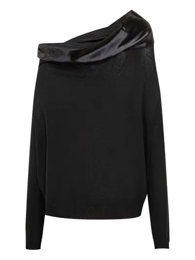 Alberta Ferretti Sweater In Black With A Refined Satin Insert