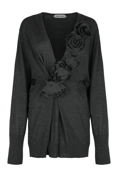 ALBERTA FERRETTI SWEATER IN MERINO WOOL WITH FLORAL EMBROIDERY
