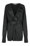 Alberta Ferretti Sweater In Merino Wool With Floral Embroidery In Gray
