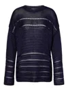 Alberta Ferretti Polished Viscose Ribbon Sweater Round Neck Oversize In Azul