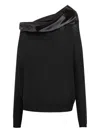 Alberta Ferretti Off-shoulder Wool Knitwear With Satin-like Collar In Black