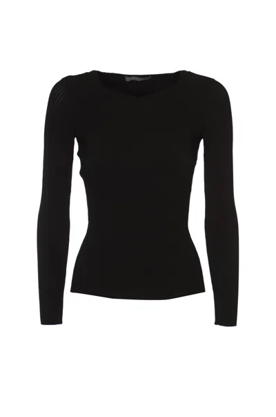Alberta Ferretti Ribbed Stretch Sweater In Black