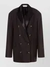 Alberta Ferretti Anthracite Grey Double-breasted Blazer With Peak Lapels In Brown