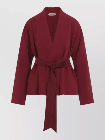 Alberta Ferretti Tailored Jacket Belted Waist Pleated Design In Burgundy