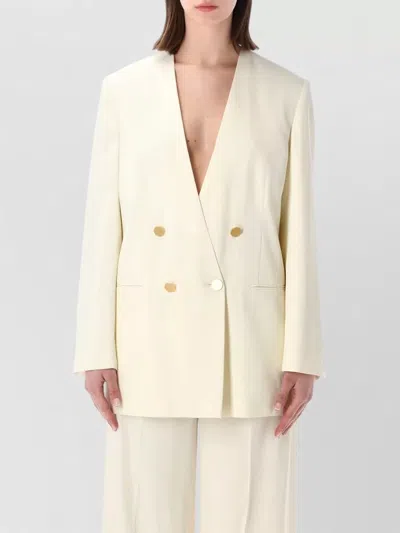 Alberta Ferretti Double-breasted Jacket With Gold Buttons In Neutral