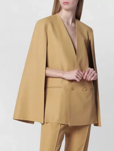 Alberta Ferretti Tailored Suit Dress Cape Sleeves Buttons In Brown