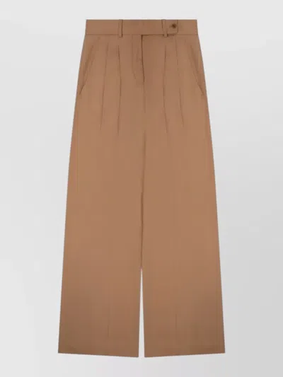 Alberta Ferretti Tailored Wide Leg Trousers Pleat Detail In Brown
