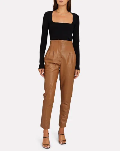 Pre-owned Alberta Ferretti Tapered High-waist Leather Brown Pants L10210 Size 44 It/ 10 Us