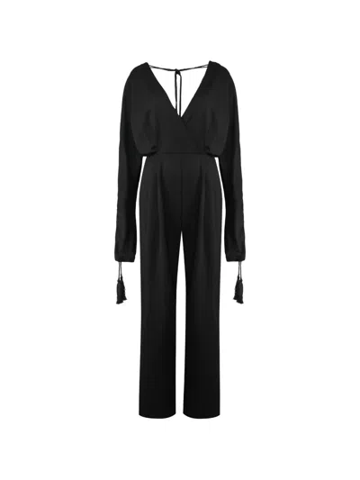 Alberta Ferretti Tassel-detail V-neck Jumpsuit In Black