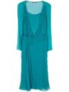 ALBERTA FERRETTI TEAL BLUE SILK MIDI DRESS