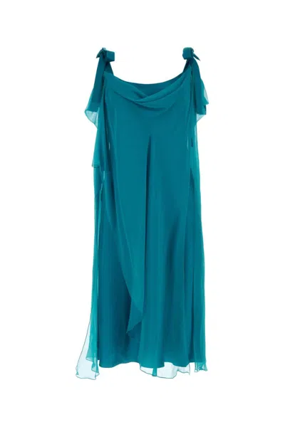 ALBERTA FERRETTI TEAL LAYERED SILK DRESS
