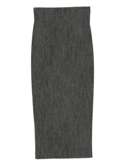Alberta Ferretti Textured Black Wool Blend Midi Skirt In Gray