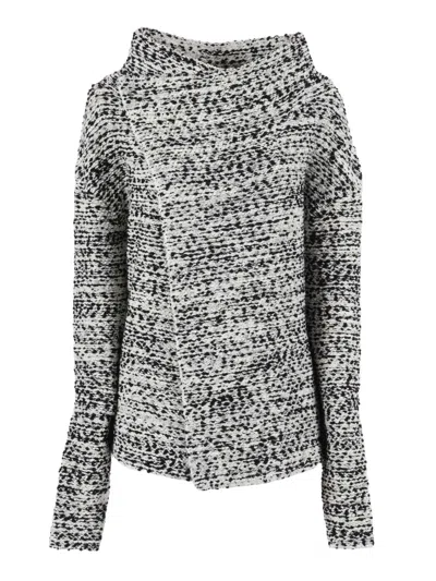 Alberta Ferretti Textured Knit Asymmetrical Sweater With Draped Neckline In Multi