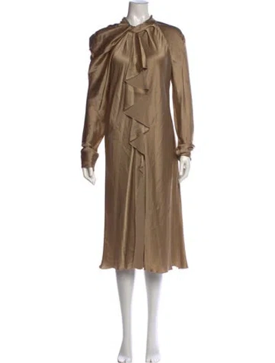 Pre-owned Alberta Ferretti Tie Neck Midi Length Dress W/ Tags In Neutral