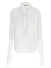 Alberta Ferretti Draped High Collar Long Sleeves Shirt In White