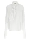 Alberta Ferretti Draped High Collar Long Sleeves Shirt In White