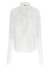 Alberta Ferretti Draped High Collar Long Sleeves Shirt In White