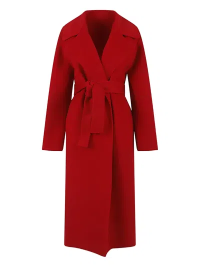 Alberta Ferretti Double-breasted Belted Coat In Red