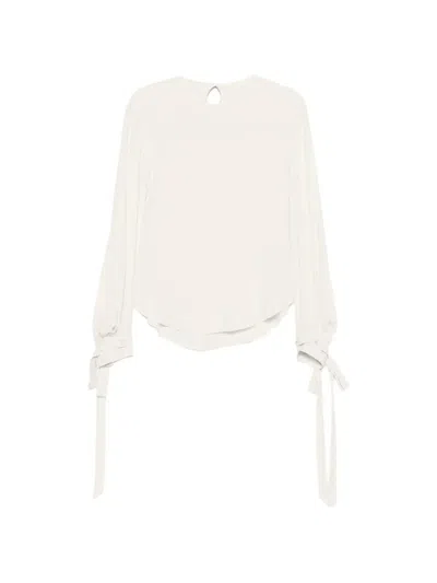 Alberta Ferretti Tie-cuff Button-back Blouse In Orange