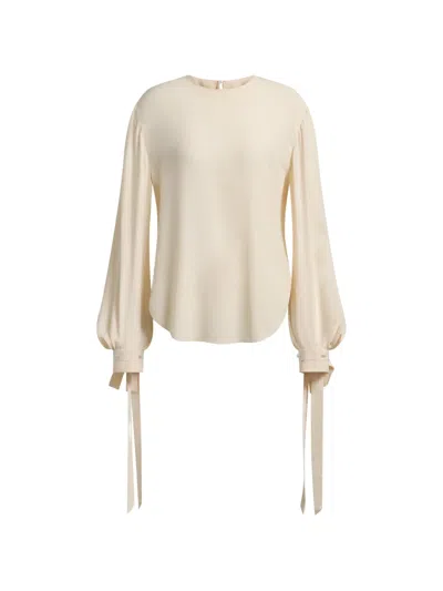 Alberta Ferretti Tie-cuff Long-sleeve Blouse In Neutral