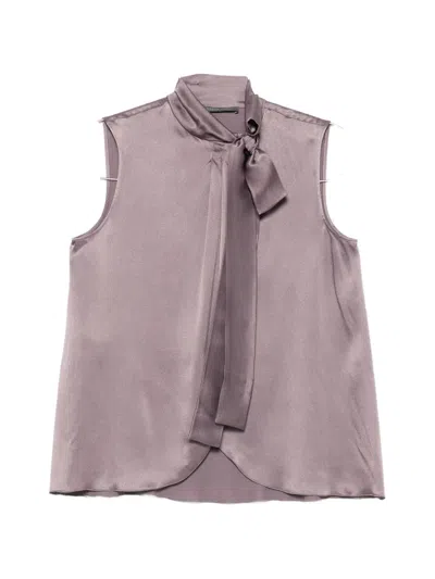 Alberta Ferretti Tie-neck Sleeveless Shirt In Brown
