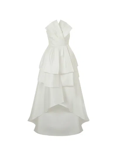 Alberta Ferretti Tiered Asymmetric Gown Maxi Dress In White