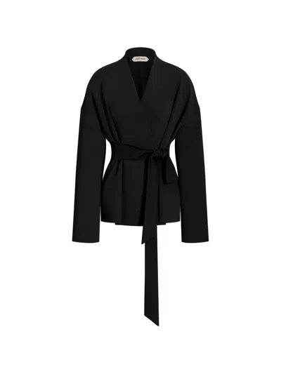 Alberta Ferretti Tie-waist V-neck Jacket In Blue