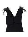 Alberta Ferretti Top With Feathers In Black