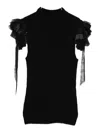 Alberta Ferretti Mock-neck Ruffle-shoulder Cashmere-wool Rib Tank Top In Black