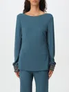Alberta Ferretti Embroidered Cuffs Jersey Top In Petroleum Blue