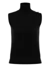 Alberta Ferretti Sleeveless Cashmere Knit Turtleneck Top In Black