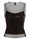 Alberta Ferretti Mesh Overlay Sleeveless Scoop Neck Top In Black