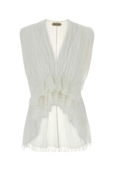 Alberta Ferretti Lace-trimmed Mesh Tank Top In White