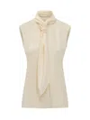 Alberta Ferretti Beige Solid Shawl Neck Top In Neutral